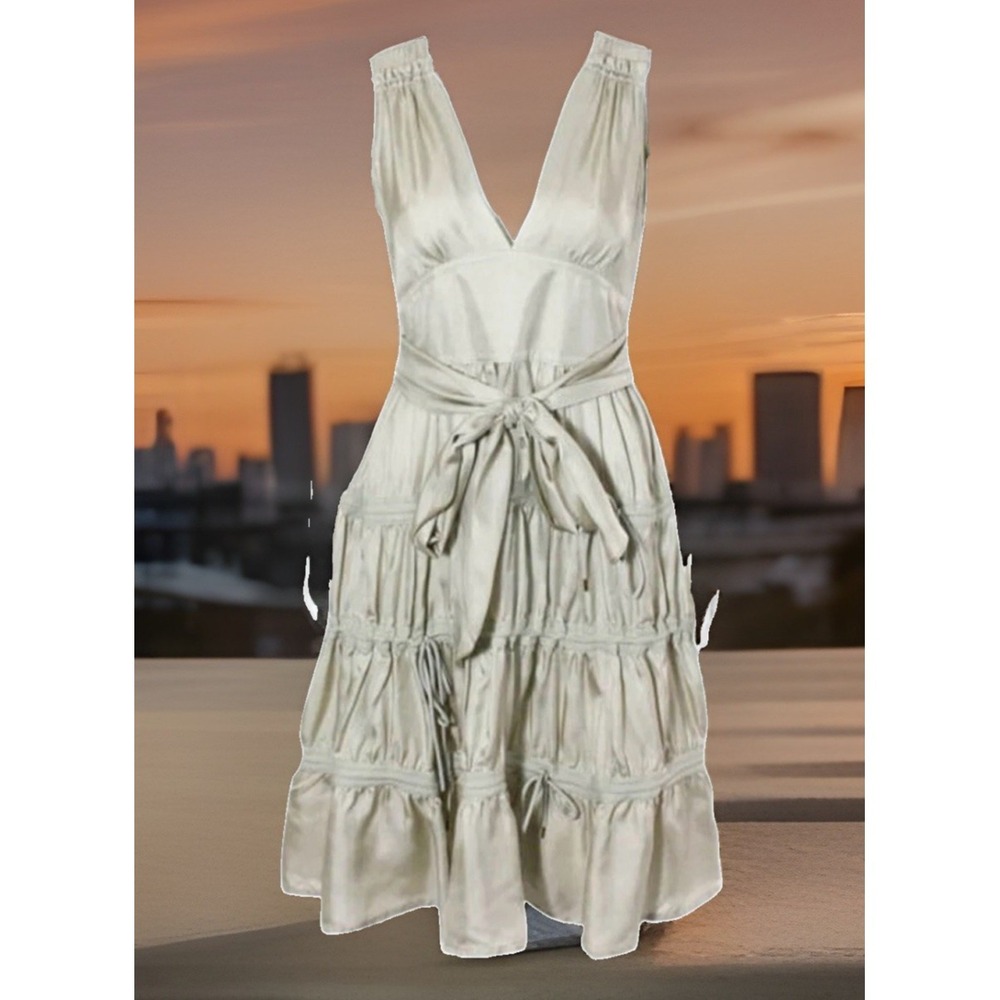 Marc Marc Jacobs Size Small Tier Ruffle Parachute Tie Silk Midi Dress Balsam Y2K